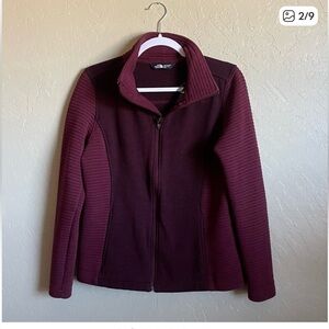 The North Face Womens Fleece Jacket Burgundy Full Zip Ribbed Sleeve Size M